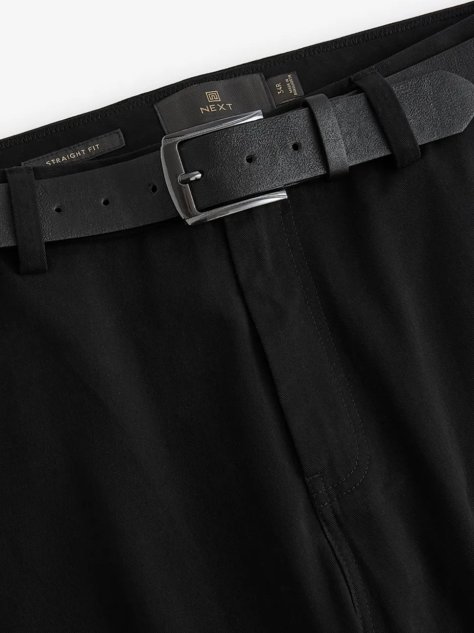 Black Straight Fit Belted Soft Touch Chino Trousers