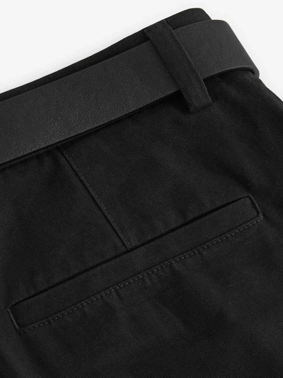 Black Straight Fit Belted Soft Touch Chino Trousers