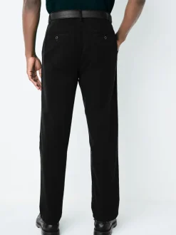Black Straight Fit Belted Soft Touch Pleated Chino Trousers