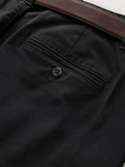 Black Straight Fit Belted Soft Touch Pleated Chino Trousers
