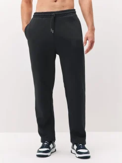 Black Straight Fit Brushback Heavyweight Joggers