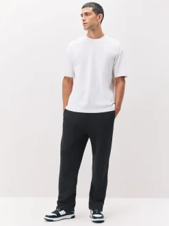 Black Straight Fit Brushback Heavyweight Joggers