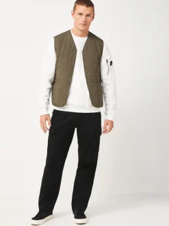 Black Straight Fit Cotton Stretch Cargo Trousers