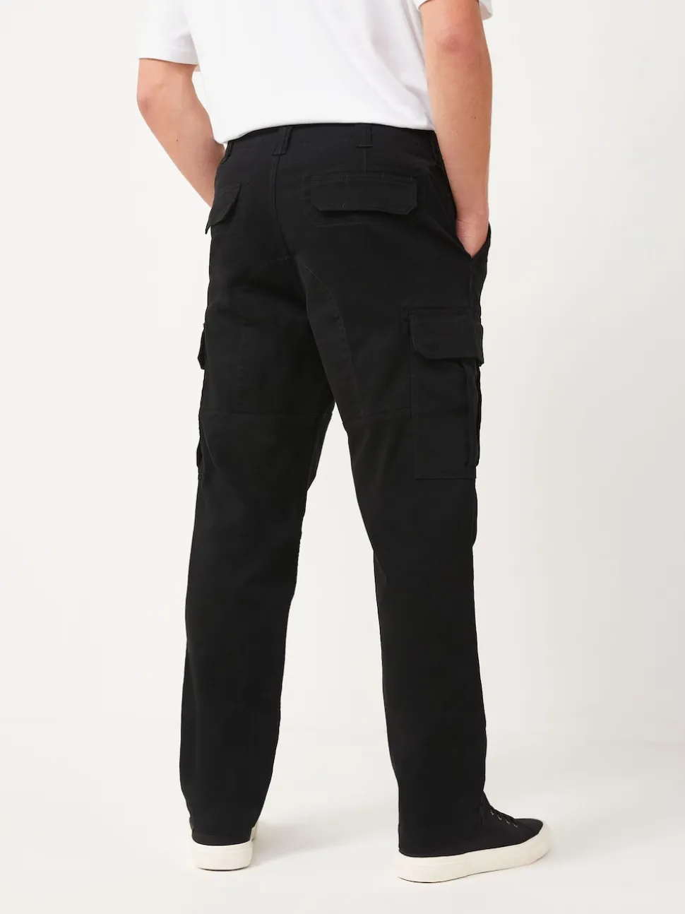 Black Straight Fit Cotton Stretch Cargo Trousers