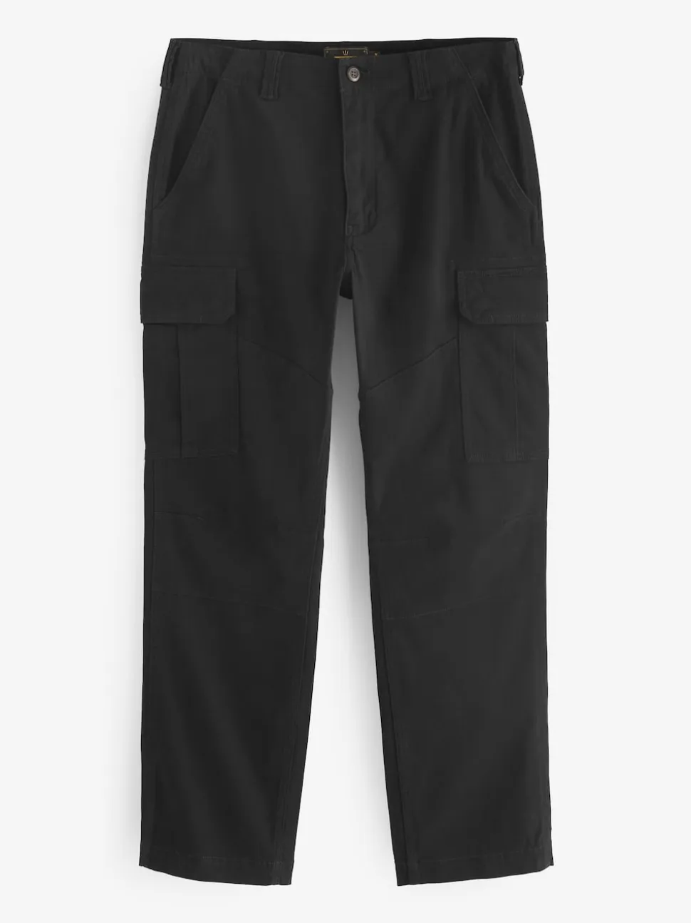 Black Straight Fit Cotton Stretch Cargo Trousers