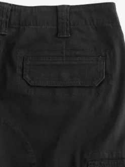Black Straight Fit Cotton Stretch Cargo Trousers