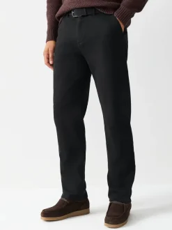 Black Straight Fit Motionflex Chinos Trousers With Belt