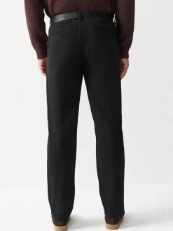 Black Straight Fit Motionflex Chinos Trousers With Belt