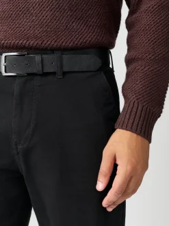 Black Straight Fit Motionflex Chinos Trousers With Belt