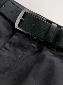 Black Straight Fit Motionflex Chinos Trousers With Belt