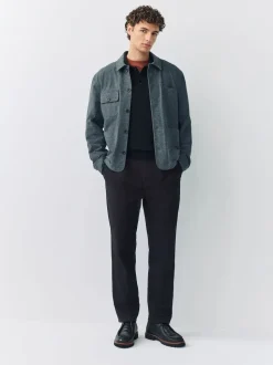 Black Straight Fit Pleated Stretch Chinos Trousers With Elasticated Waist