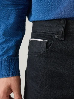 Black Straight Fit Signature Selvedge Denim Jeans