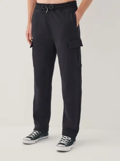 Black Straight Fit Slim Fit Brushback Heavyweight Cargo Joggers
