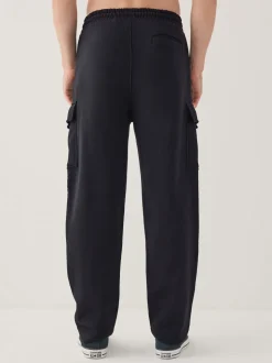 Black Straight Fit Slim Fit Brushback Heavyweight Cargo Joggers