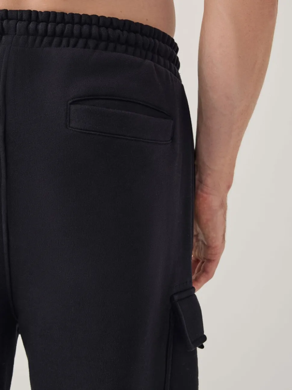 Black Straight Fit Slim Fit Brushback Heavyweight Cargo Joggers