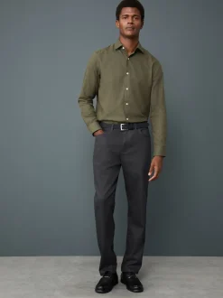 Black Straight Fit Smart Brushed Cotton TENCEL™ Lyocell Blend Chinos With Belt
