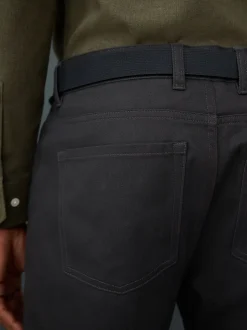 Black Straight Fit Smart Brushed Cotton TENCEL™ Lyocell Blend Chinos With Belt