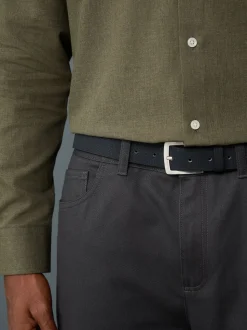Black Straight Fit Smart Brushed Cotton TENCEL™ Lyocell Blend Chinos With Belt