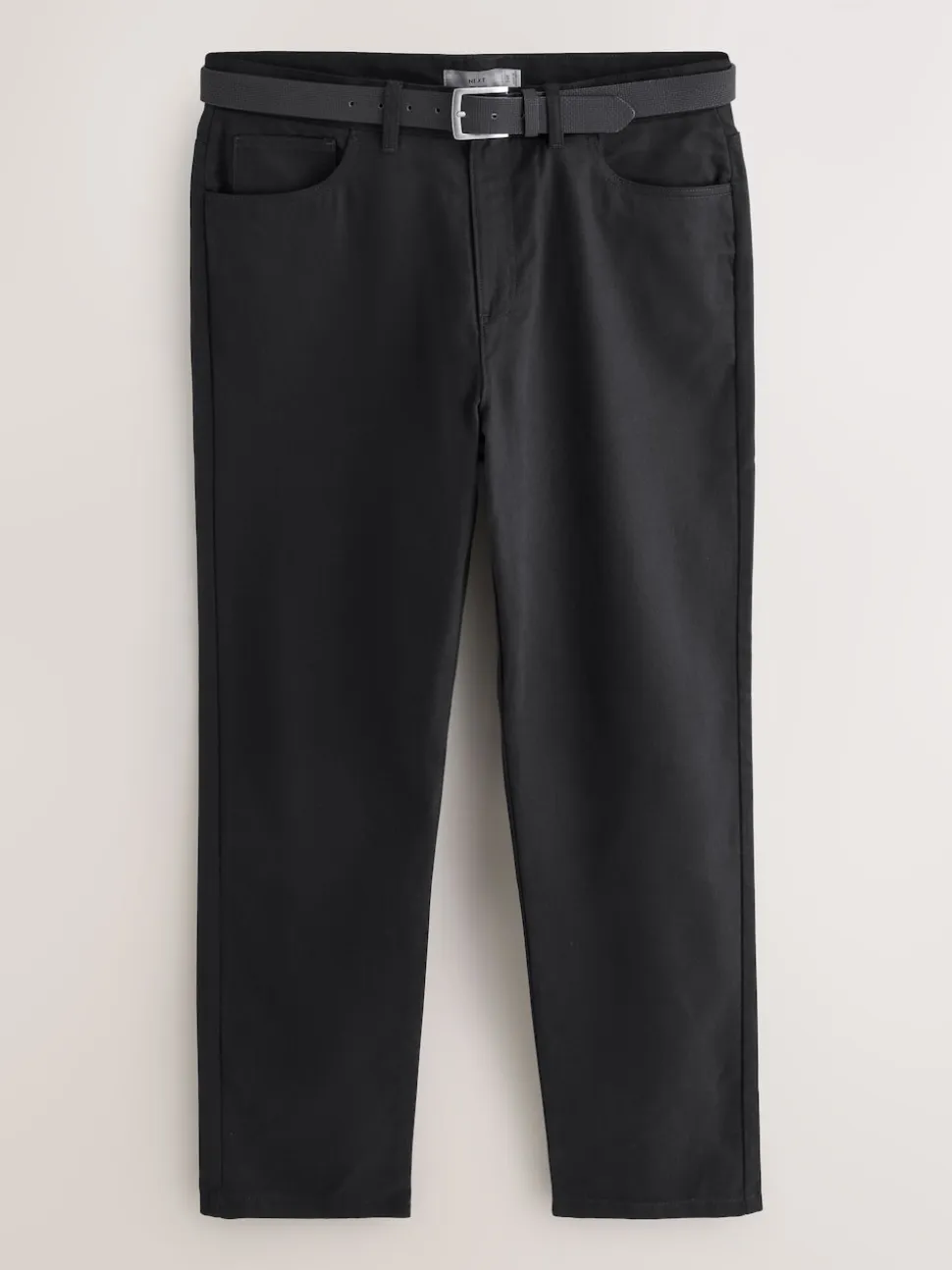 Black Straight Fit Smart Brushed Cotton TENCEL™ Lyocell Blend Chinos With Belt
