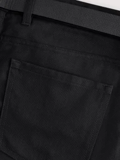 Black Straight Fit Smart Brushed Cotton TENCEL™ Lyocell Blend Chinos With Belt