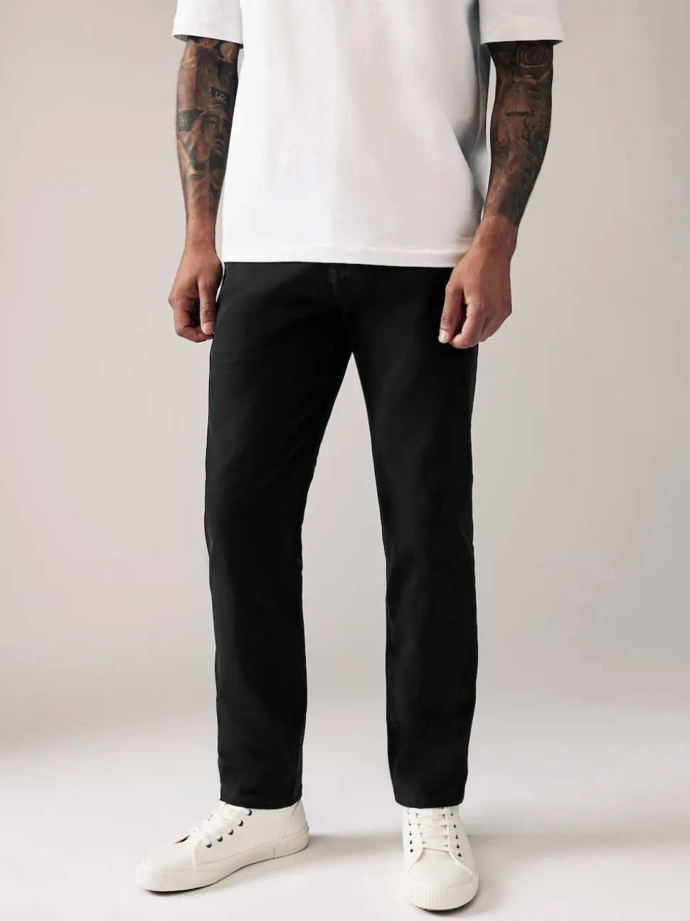 Black Straight Fit Stretch Chinos Trousers