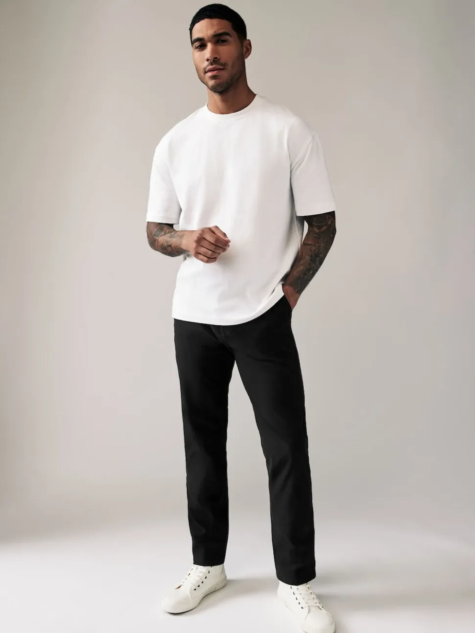 Black Straight Fit Stretch Chinos Trousers