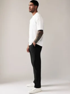 Black Straight Fit Stretch Chinos Trousers
