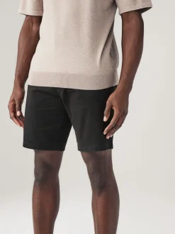 Black Straight Fit Stretch Chinos Shorts