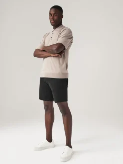 Black Straight Fit Stretch Chinos Shorts