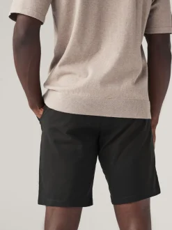 Black Straight Fit Stretch Chinos Shorts