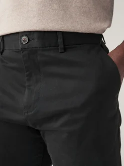 Black Straight Fit Stretch Chinos Shorts