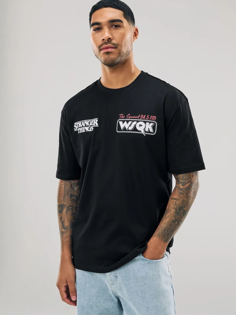 Black Stranger Things Graphic Print T-Shirt