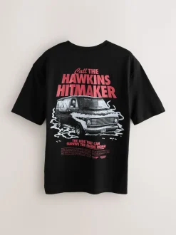Black Stranger Things Graphic Print T-Shirt