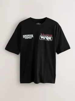 Black Stranger Things Graphic Print T-Shirt