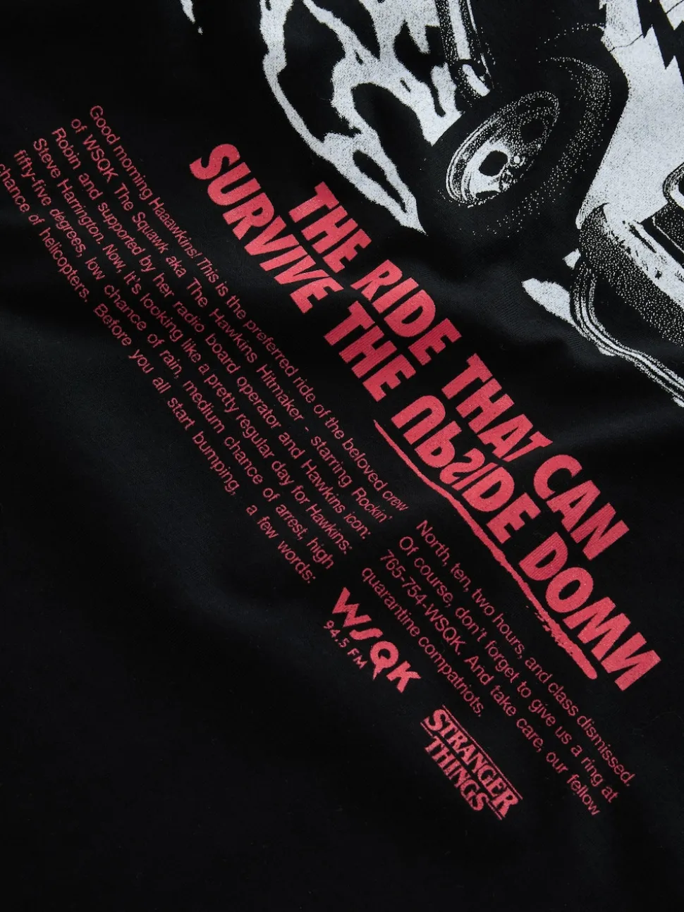 Black Stranger Things Graphic Print T-Shirt