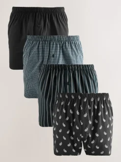 Black Stripe 4 pack Woven Pure Boxers