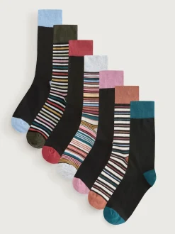 Black Striped 7 Pack Cotton Rich Socks
