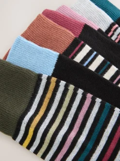 Black Striped 7 Pack Cotton Rich Socks