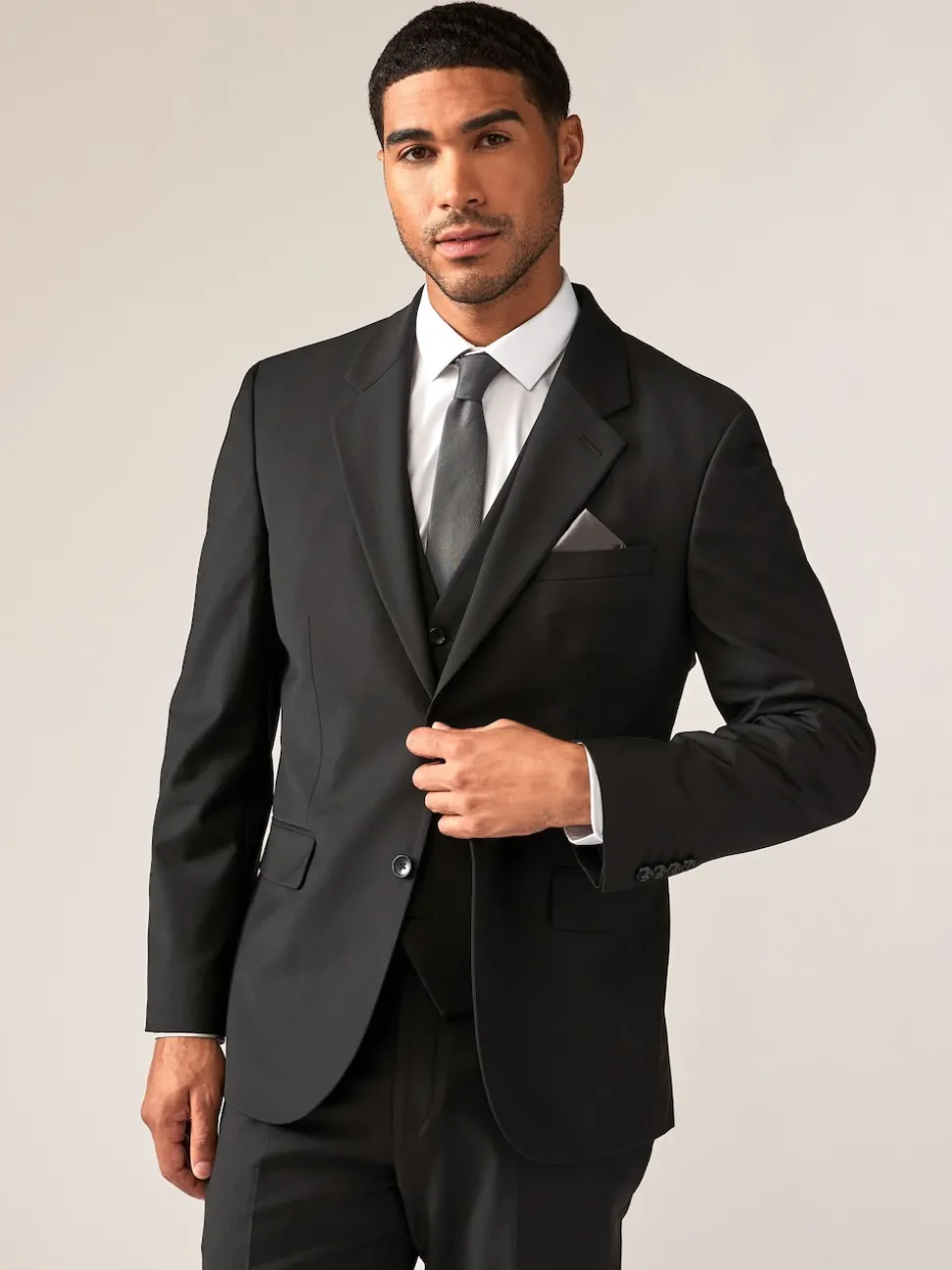 Black Tailored Fit Tailored Fit Wool Blend Motionflex Suit Jacket