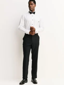 Black Tailored Fit Tape Detail Textured Tuxedo Trousers