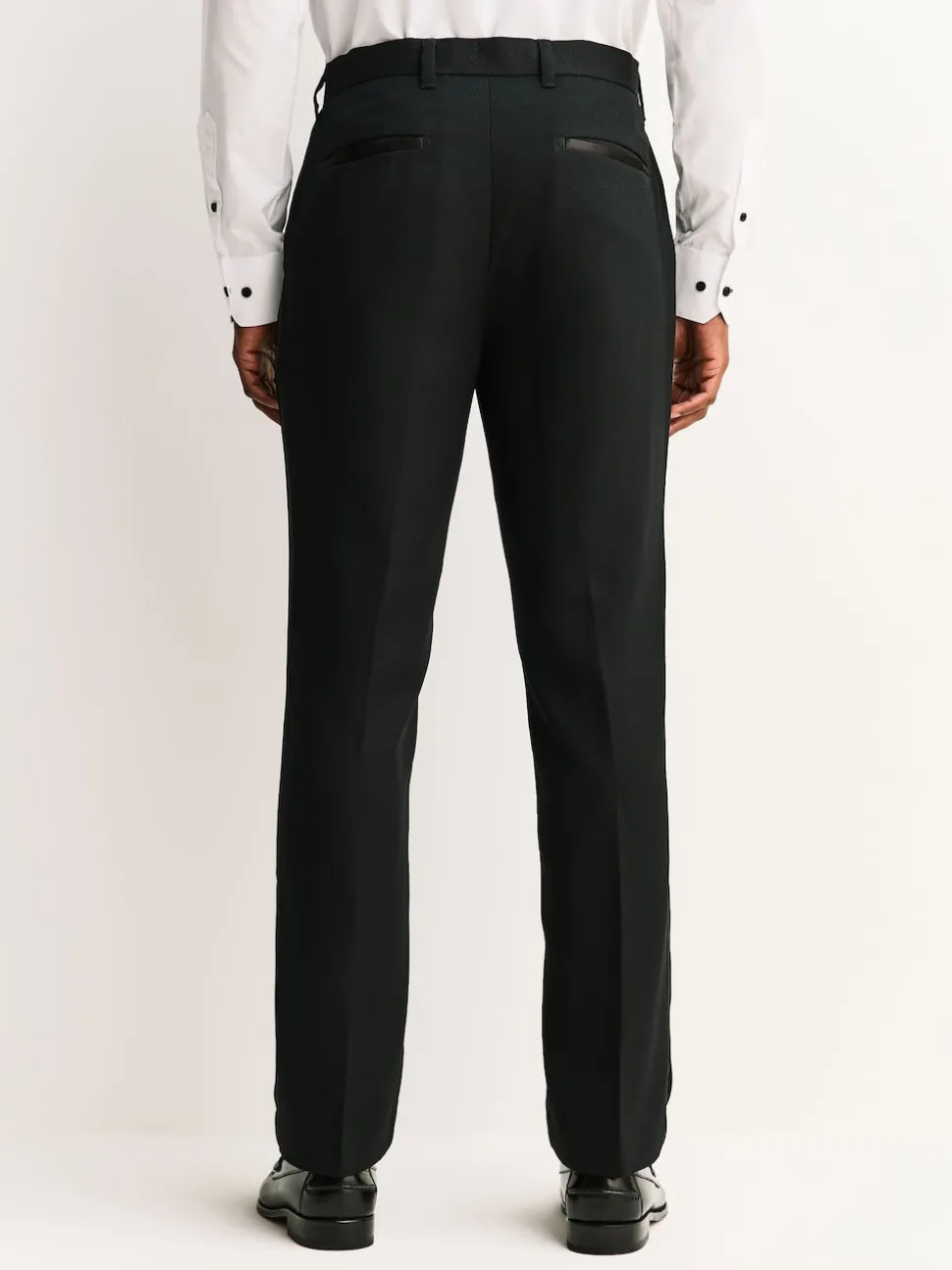 Black Tailored Fit Tape Detail Textured Tuxedo Trousers