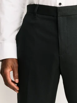 Black Tailored Fit Tape Detail Textured Tuxedo Trousers