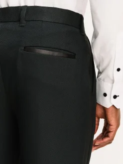 Black Tailored Fit Tape Detail Textured Tuxedo Trousers