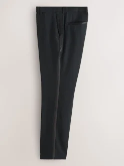 Black Tailored Fit Tape Detail Textured Tuxedo Trousers