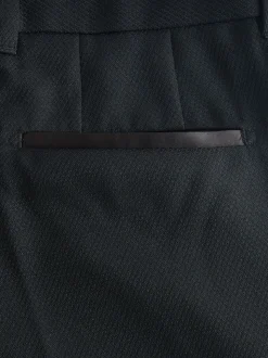 Black Tailored Fit Tape Detail Textured Tuxedo Trousers
