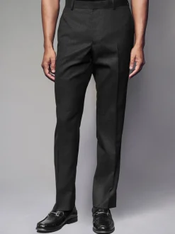 Black Tailored Fit Textured Wool Blend Suit Trousers