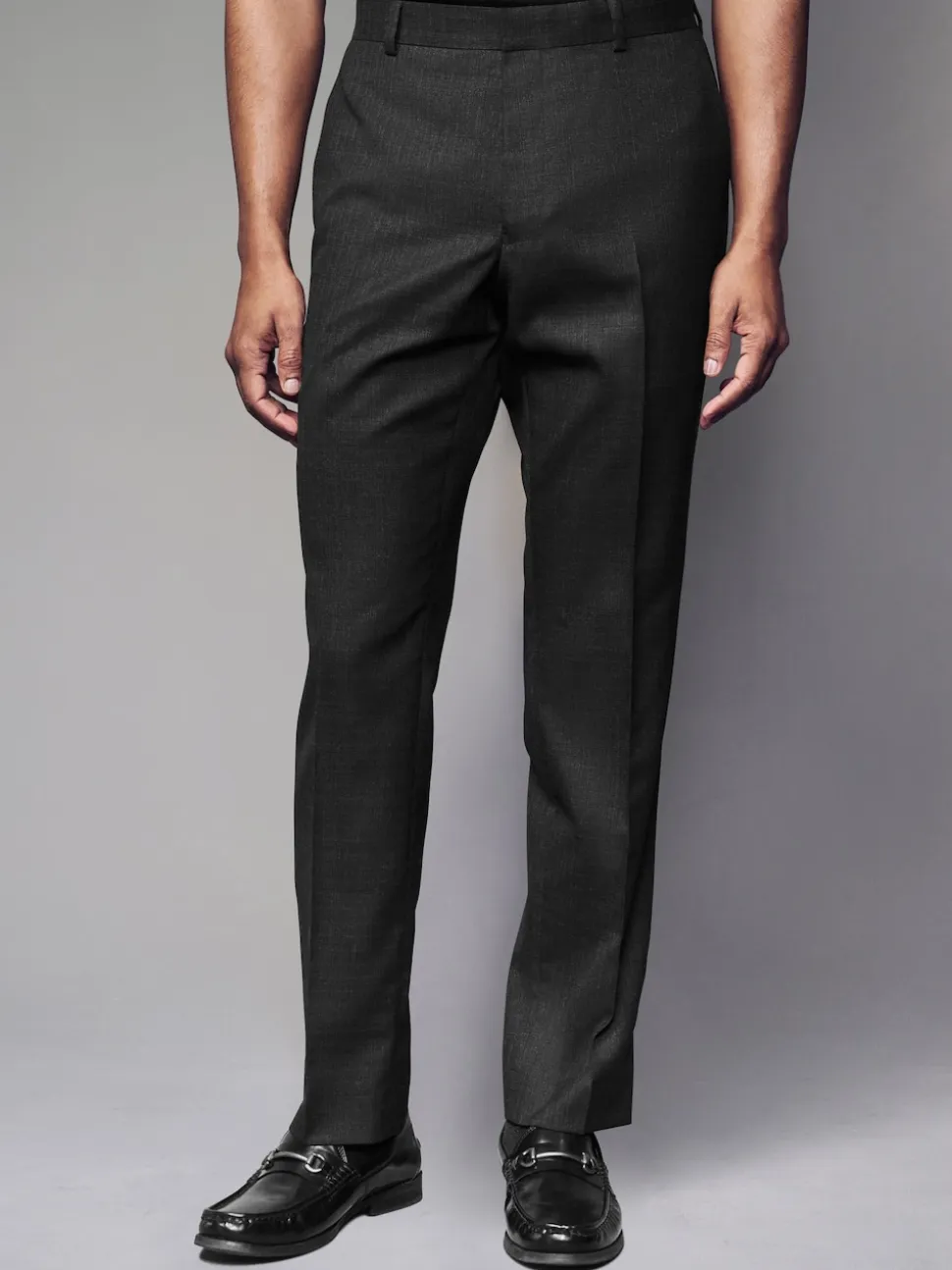 Black Tailored Fit Textured Wool Blend Suit Trousers