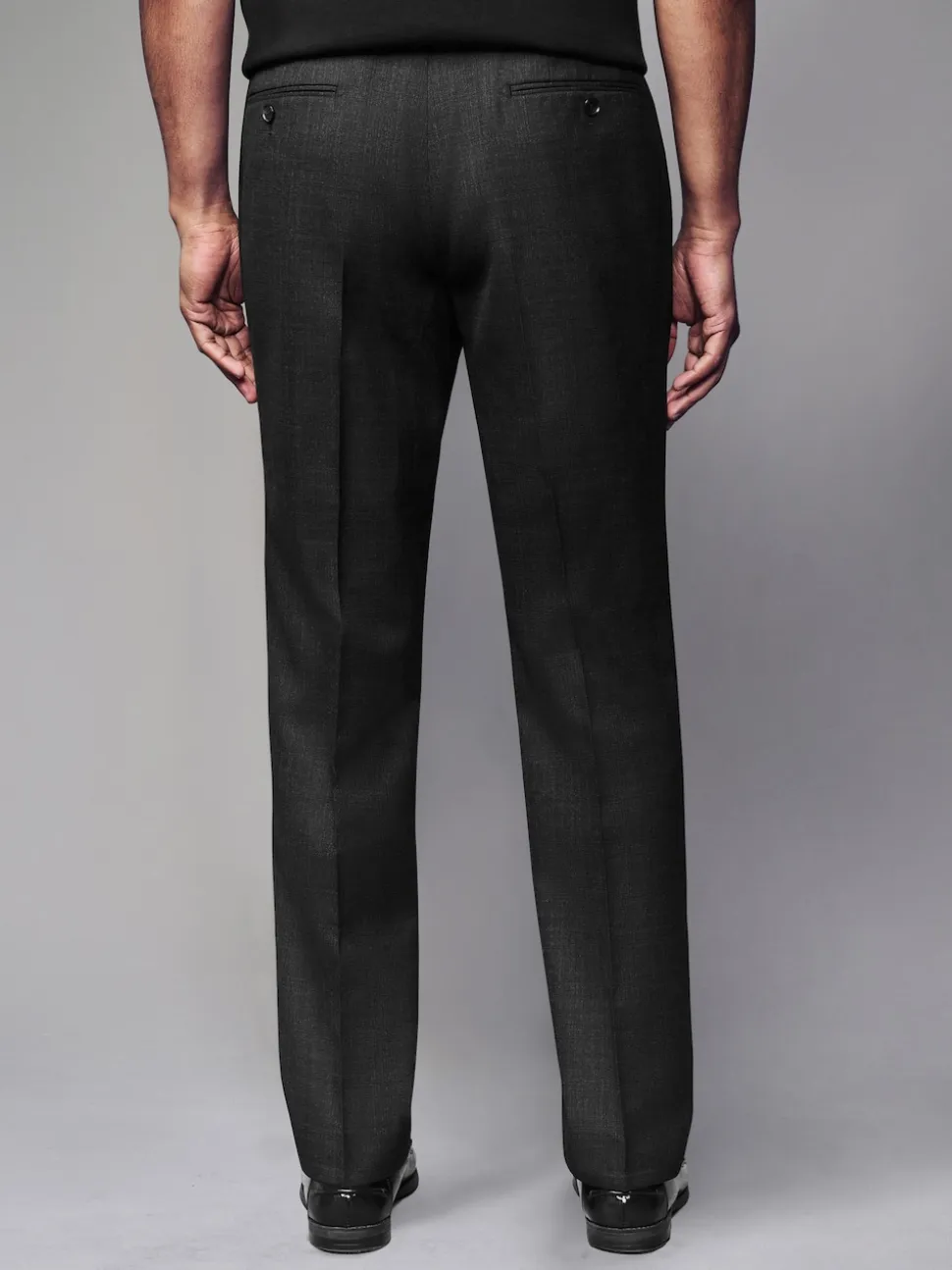 Black Tailored Fit Textured Wool Blend Suit Trousers