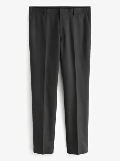 Black Tailored Fit Textured Wool Blend Suit Trousers