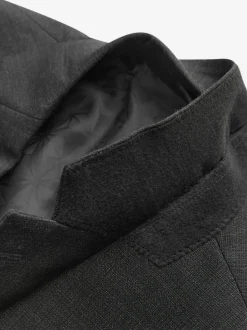 Black Tailored Fit Textured Wool Blend Suit Jacket